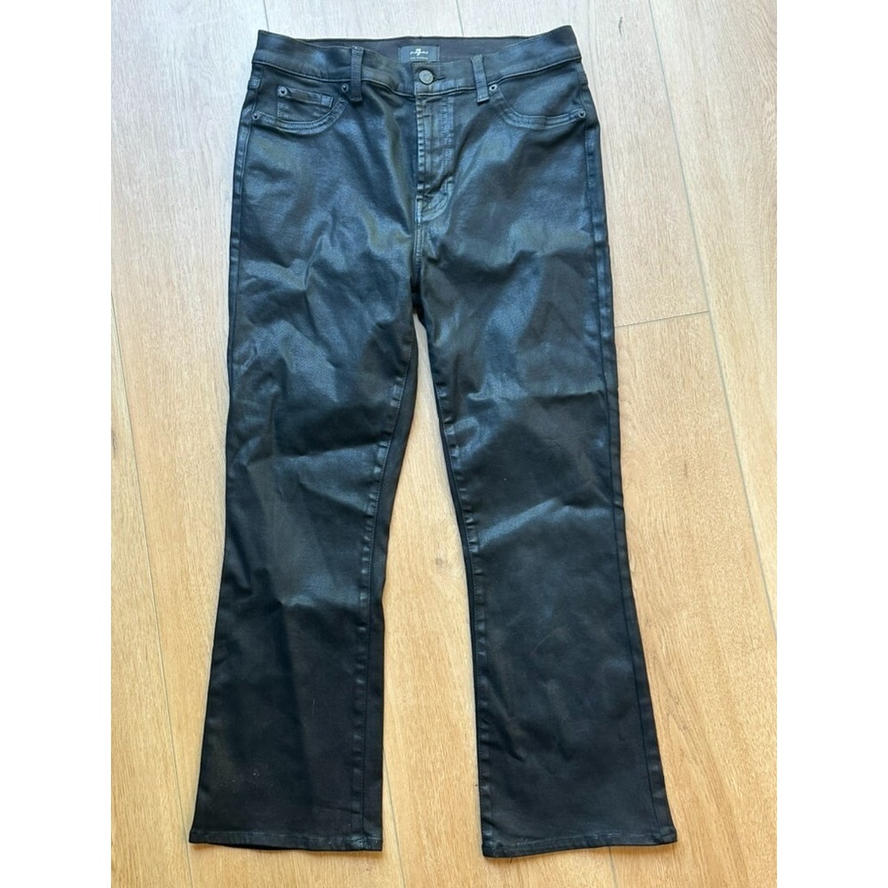7 For All Mankind High Waist Slim Kick w/ Faux Pockets ‎ Black - Semi Shiny - 30